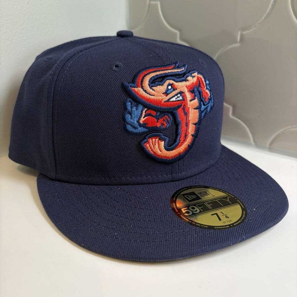 New Era Jacksonville Jumbo Shrimp MiLB 59FIFTY Navy Fitted Hat Size 7 1/4